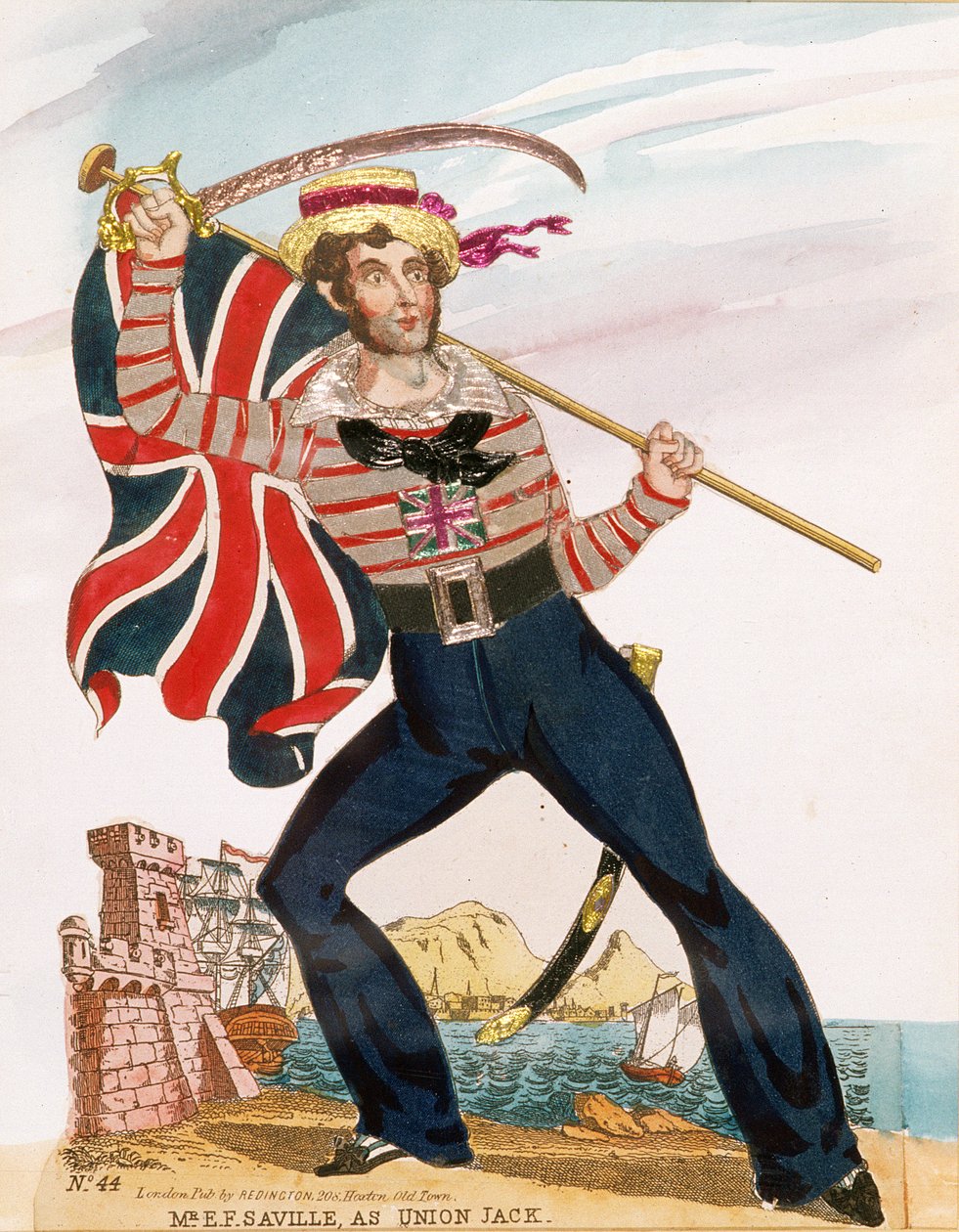 Mr E.F. Saville som "Union Jack", pub. av Redington (gravering og collage) av English School