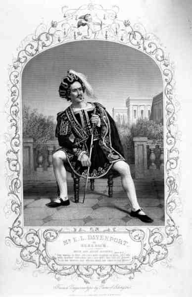 Mr E.L. Davenport som Benedick, Act II Scene 3, i Much Ado About Nothing, av William Shakespeare (1564-1616) fra en daguerreotypi av Paine of Islington (gravering) av English School
