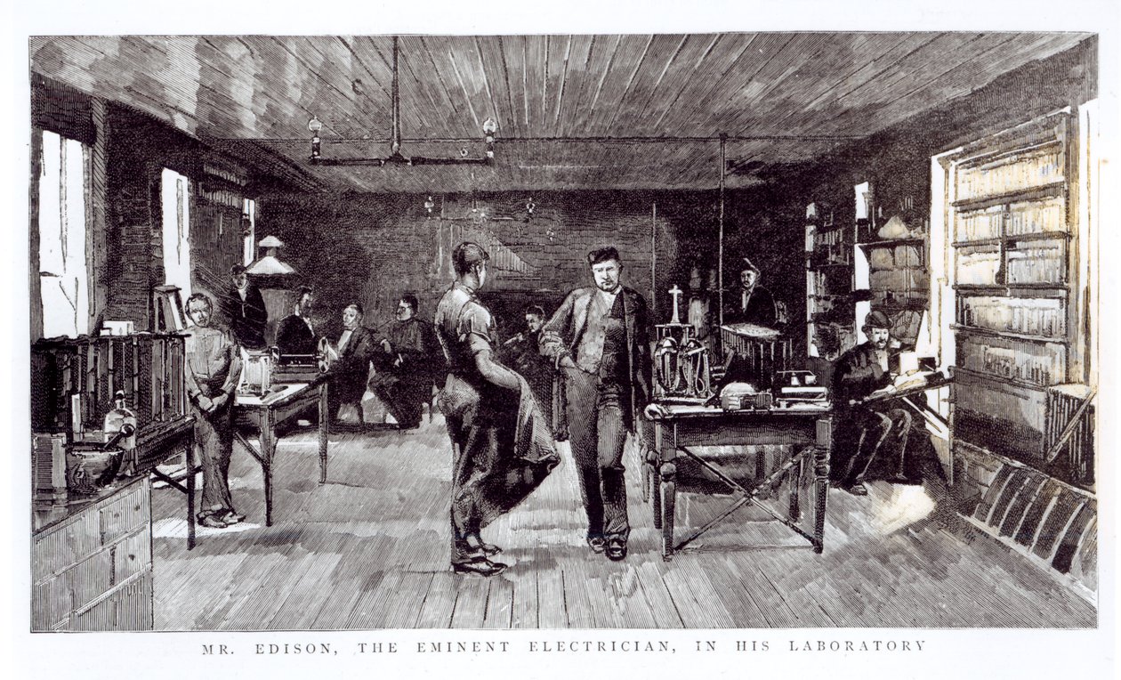 Mr Edison (1847-1931), den eminente elektrikeren, i sitt laboratorium av English School