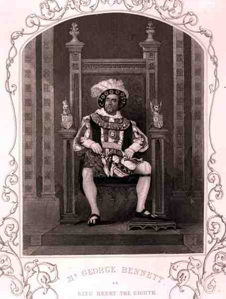 Mr George Bennett som kong Henry den åttende, i stykket av William Shakespeare (1564-1616) (gravering) av English School