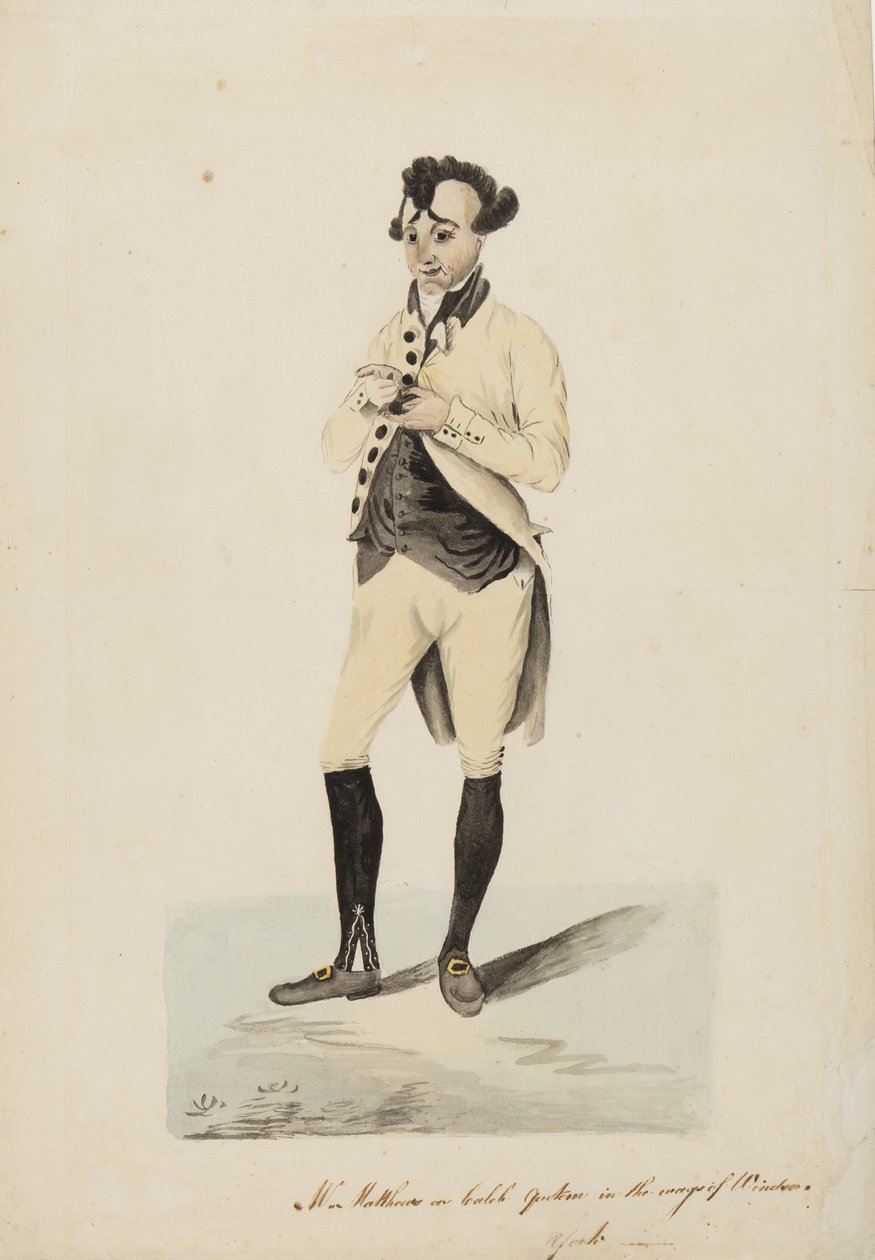 Mr Matthews som Caleb Quotem i Wags of Windsor, York, ca. 1820 av English School