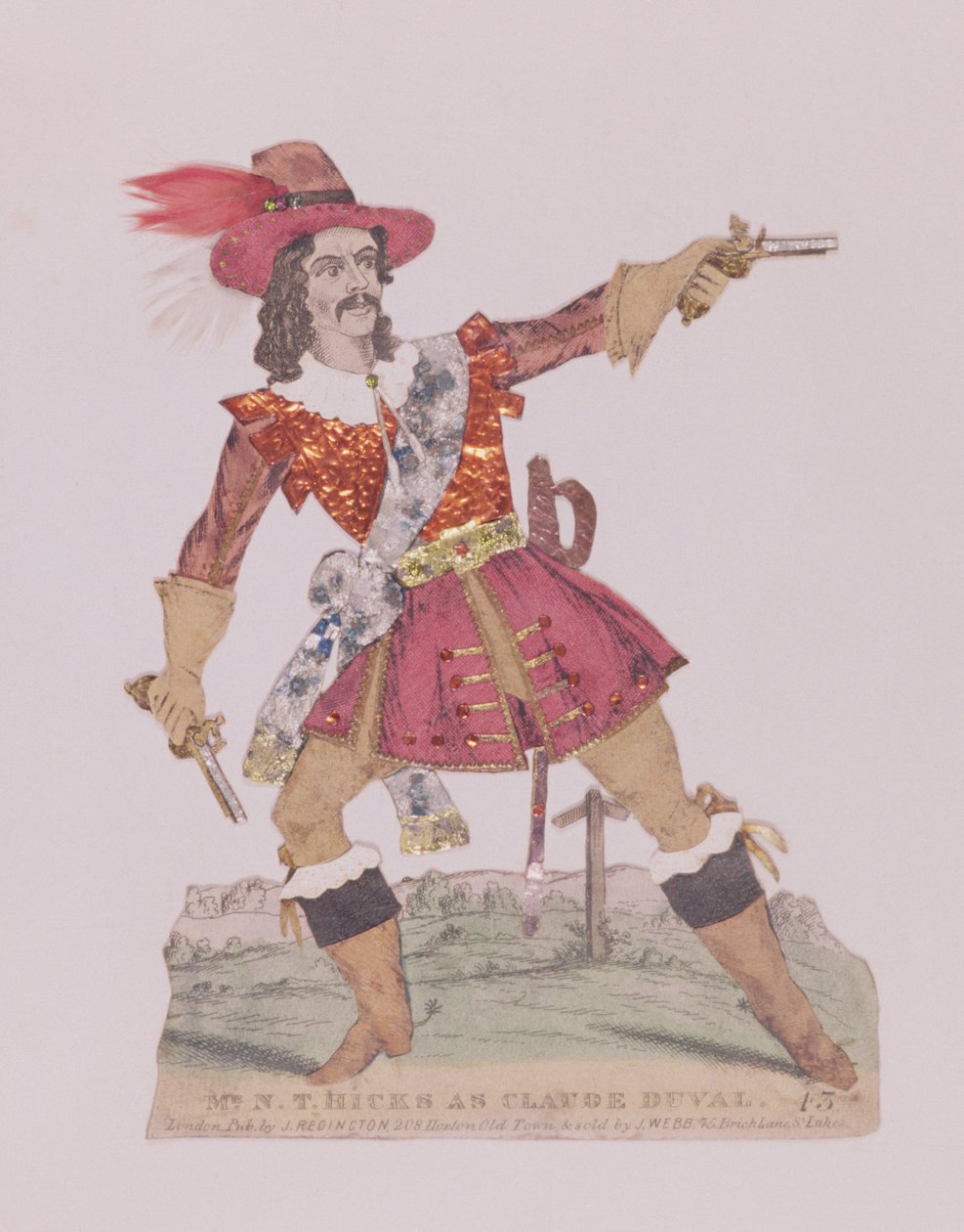 Mr. N.T. Hicks i dekke av den franske motorveimannen Claude Duval (1643-70) (gravering og collage) av English School