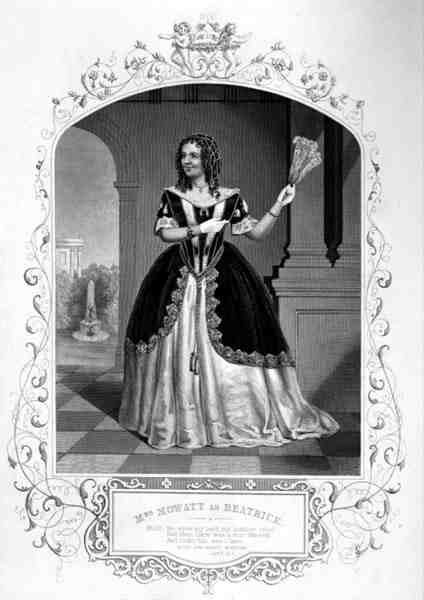 Fru Mowatt som Beatrice, Act II Scene 1, i Much Ado About Nothing, av William Shakespeare (1564-1616) fra en daguerreotypi av Paine of Islington (gravering) av English School