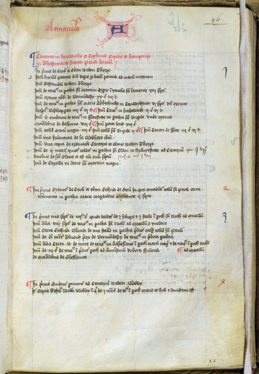 Ms.25511 fol.36r Dean Lyseuxs inventar, St. Pauls Cathedral, 1440 av English School
