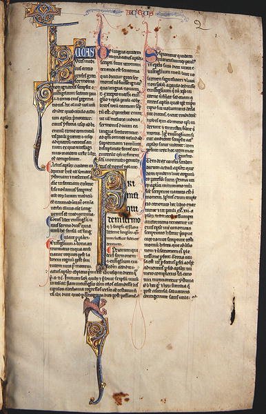 Ms.27, f.1r: Side fra en glanset kopi av Det nye testamente (vellum) av English School