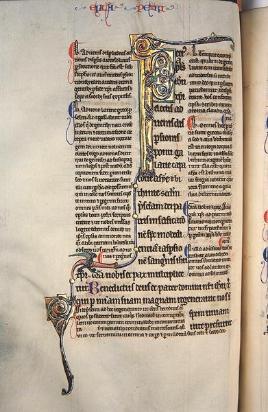 Ms.27, f.97v: Side fra en glanset kopi av Det nye testamente (vellum) av English School