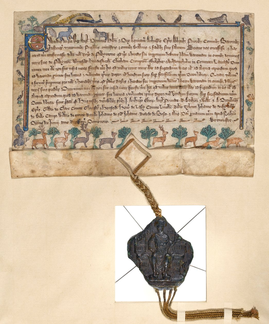 Ms.46-1980 Free Warren Charter, tildeling av spillrettigheter av Edward I til Roger de Pilkington, ca. 1291 av English School