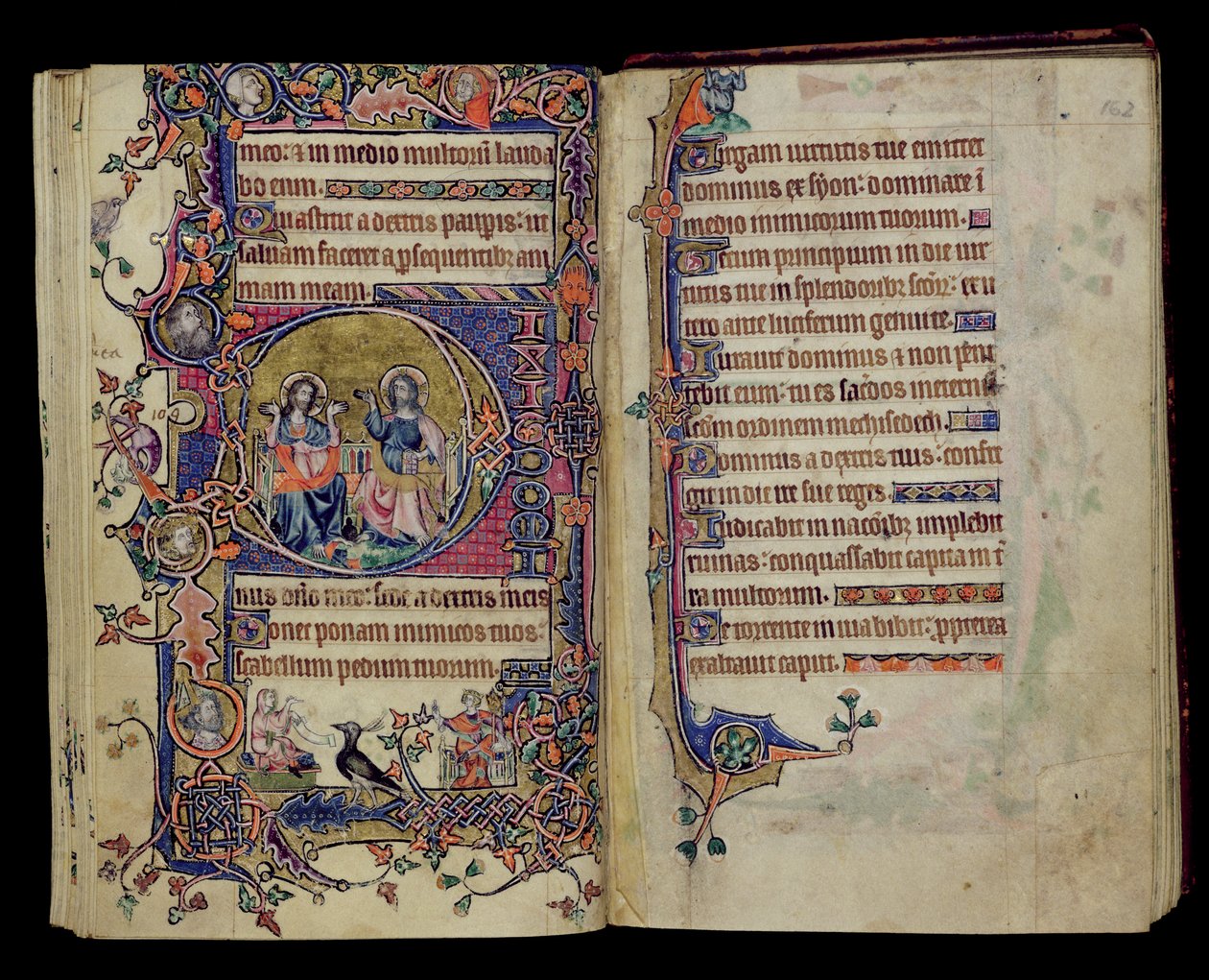 Ms 1-2005, ff.161v-162r: The Father and Son, historikert initial D fra Macclesfield Psalter, Use of Sarum, East Anglia, ca. 1330 av English School