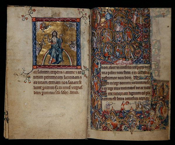 Ms 1-2005, ff.8v-9r: Christ in Judgment and the Tree of Jesse, from the Macclesfield Psalter, Use of Sarum, East Anglia, ca.1330 (vellum) av English School