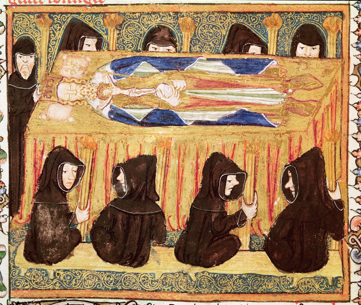 Ms 197 f.22v Begravelse av en konge, fra Liber Regalis av English School
