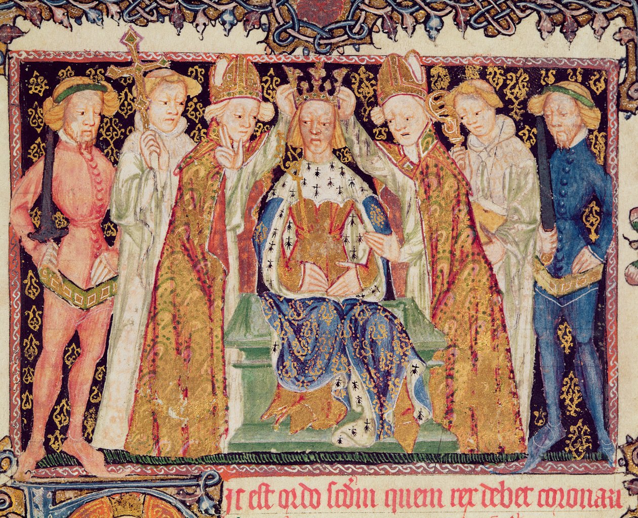 Ms 197 f.3r Kroning av en konge, fra Liber Regalis av English School