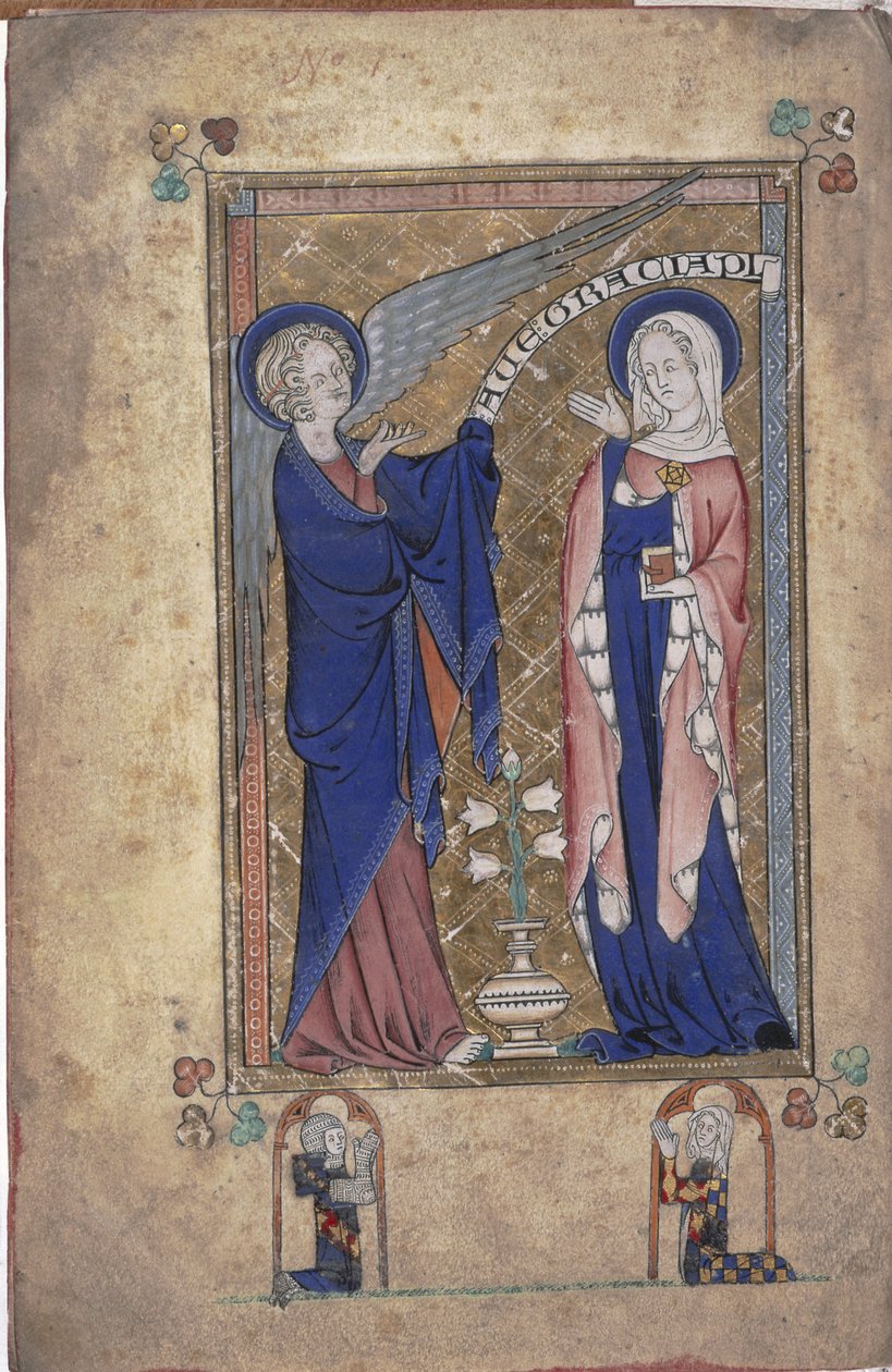 Ms 242 Folio 2v, Annunciation to the Virgin, fra Grey-Fitzpayne Hours av English School