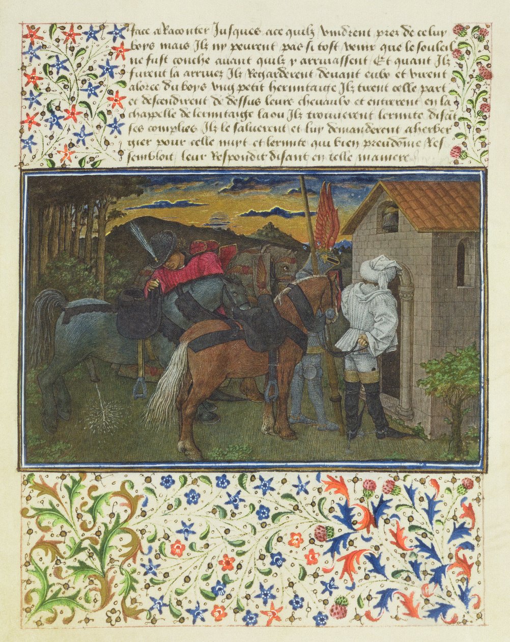 Ms. 2597 Heart, Desire and Generosity, sent på kvelden, foran Eremittcellene, faksimileutgave av Livre du Coeur dAmours Espris av Rene dAnjou av English School