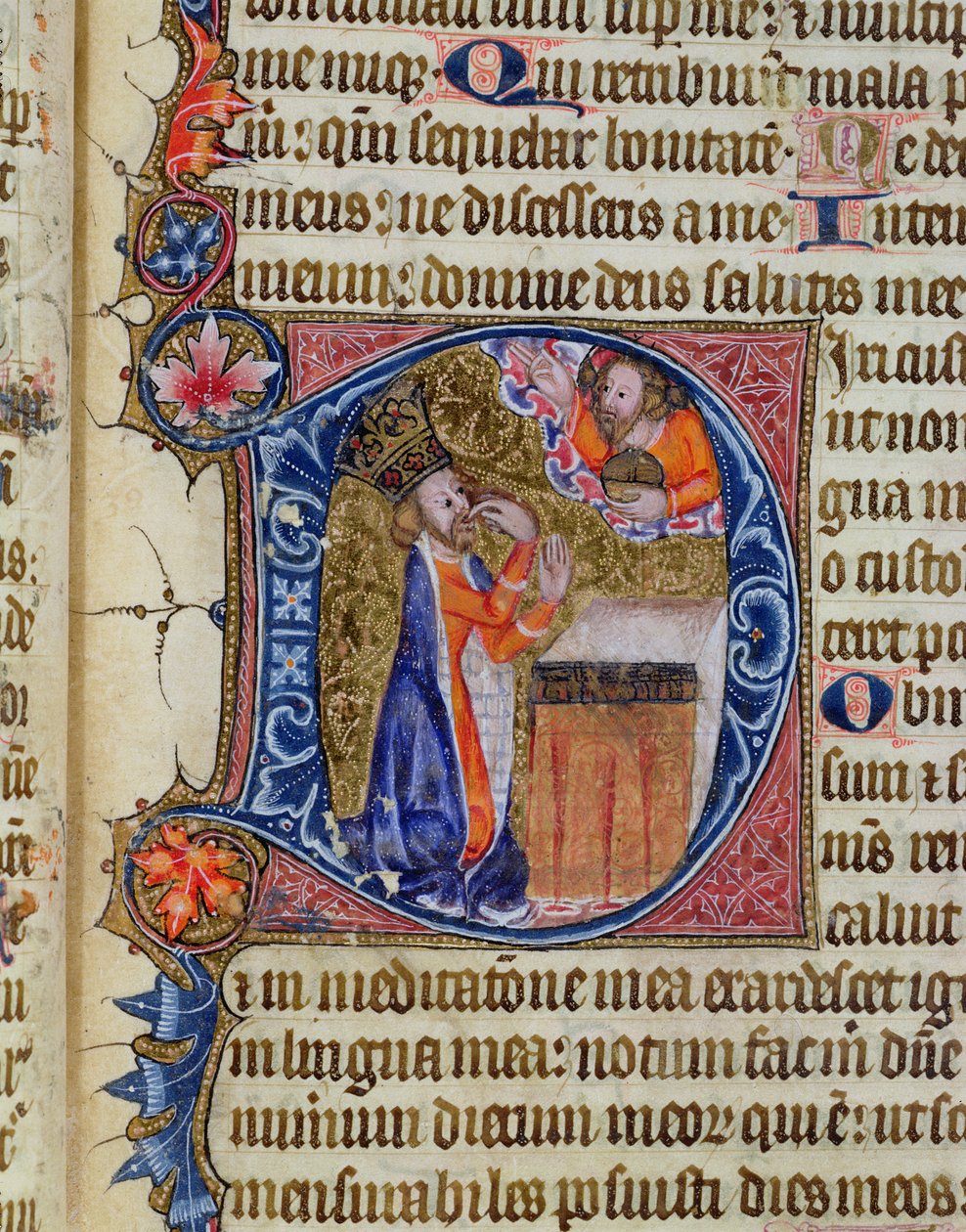 Ms 26 f.22r. Salme 38, David peker på munnen sin, fra Ramsey Abbey Psalter, ca. 1380 av English School
