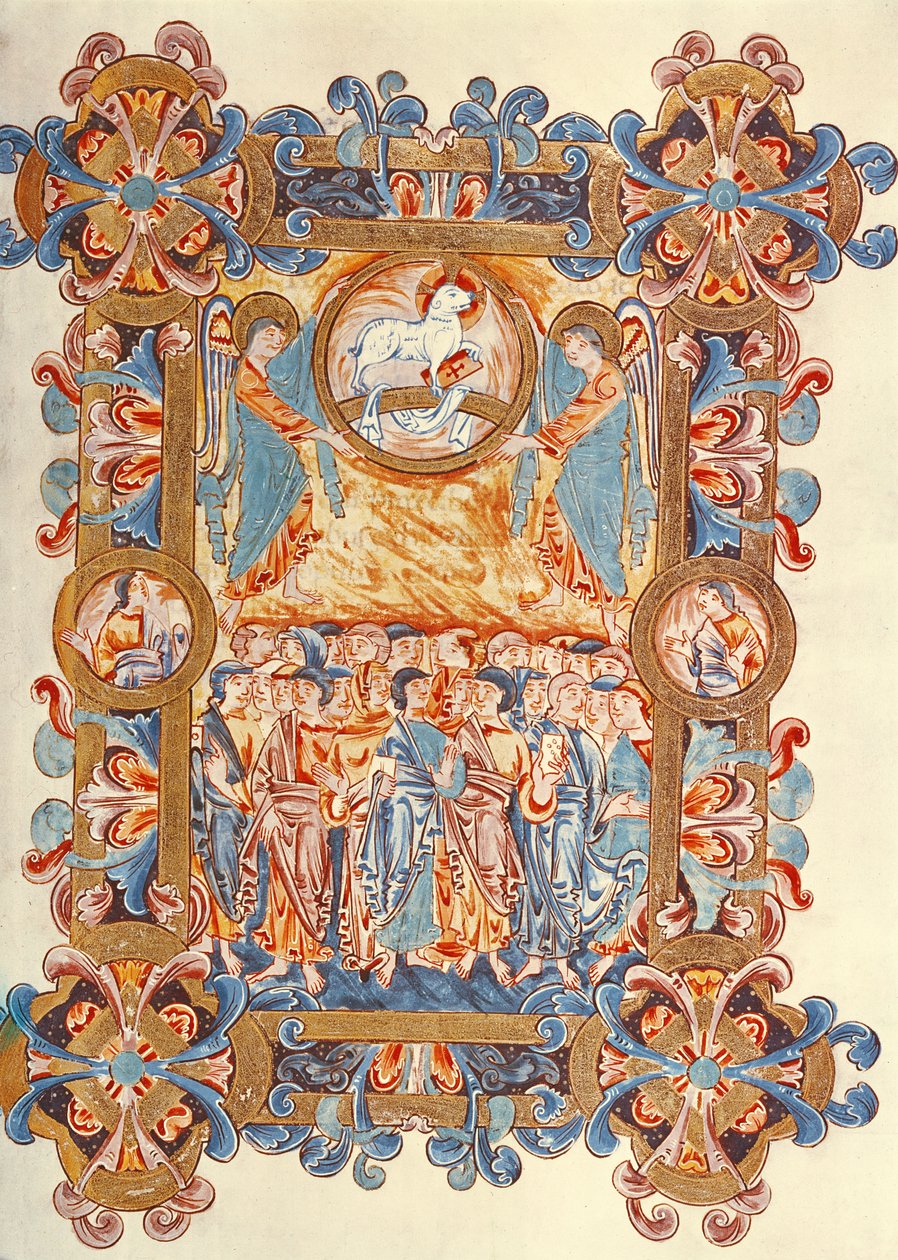 Ms 274 (Y-6) fol.158 The Multititude som tilber Lammet, fra Missal of Robert of Jumieges, ca. 1016 av English School
