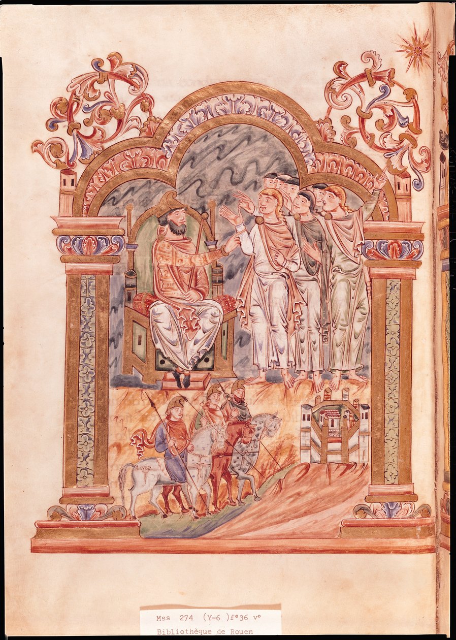 Ms 274 (Y-6) fol.36v The Magi Visiting King Herodes, fra Missal of Robert of Jumieges, ca. 1016 av English School