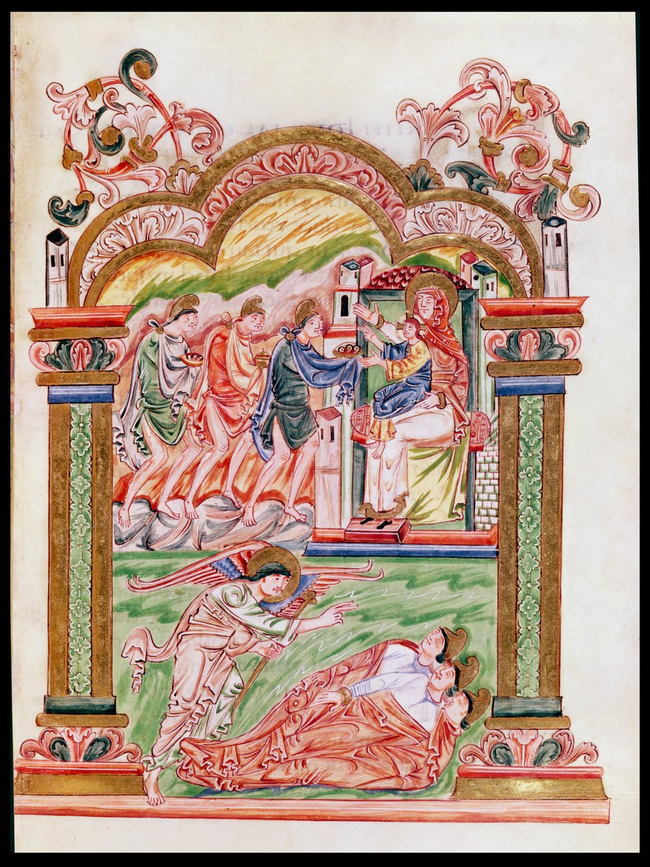 Ms 274 (Y-6) fol.37 The Dream and the Adoration of the Magi, fra Missal of Robert of Jumieges, ca. 1016 av English School
