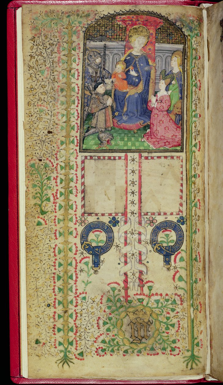 Ms 41-1950, f.2v: Dedikasjonsside fra en timebok tilhørende Margaret Beauchamp, ca. 1424 av English School
