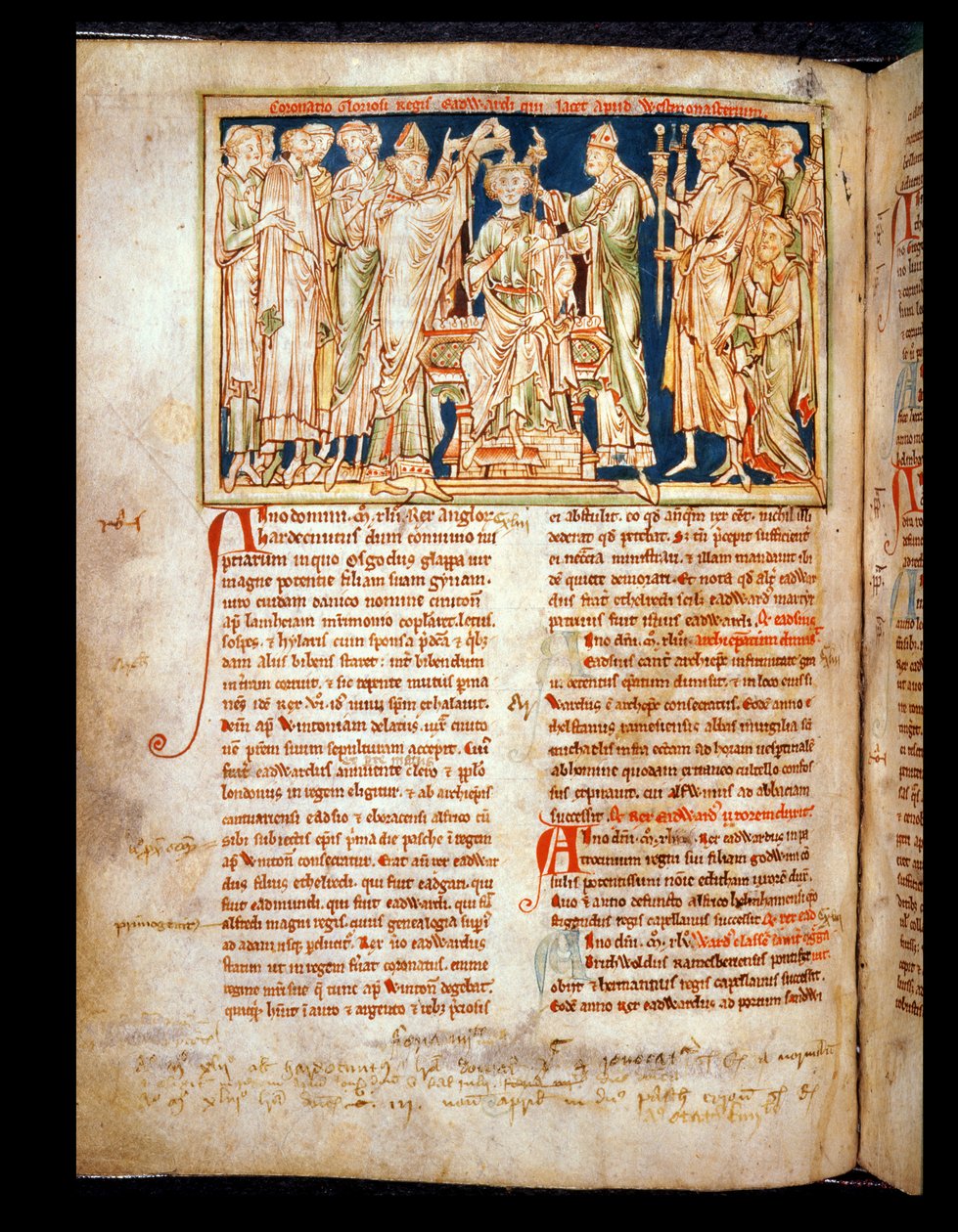 Ms 6712 (A.6.89) fol.115v Edward the Confessor (1004-66) miniatyr fra Flores Historiarum, av Matthew Paris, 1250-52 av English School