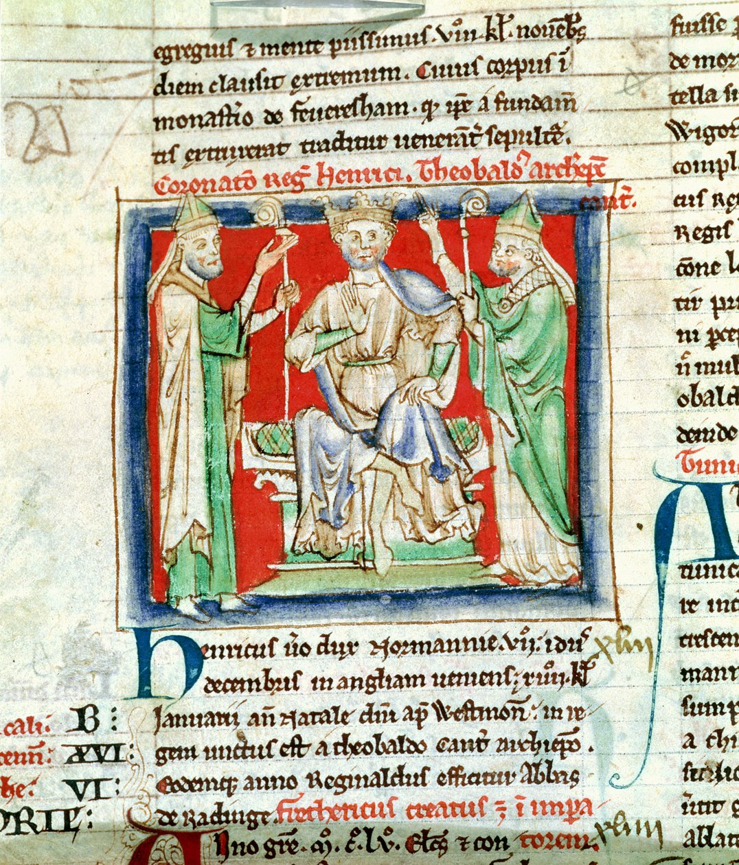 Ms 6712 (A.6.89) fol.135v Henry II (1133-89) miniatyr fra Flores Historiarum, av Matthew Paris, 1250-52 av English School