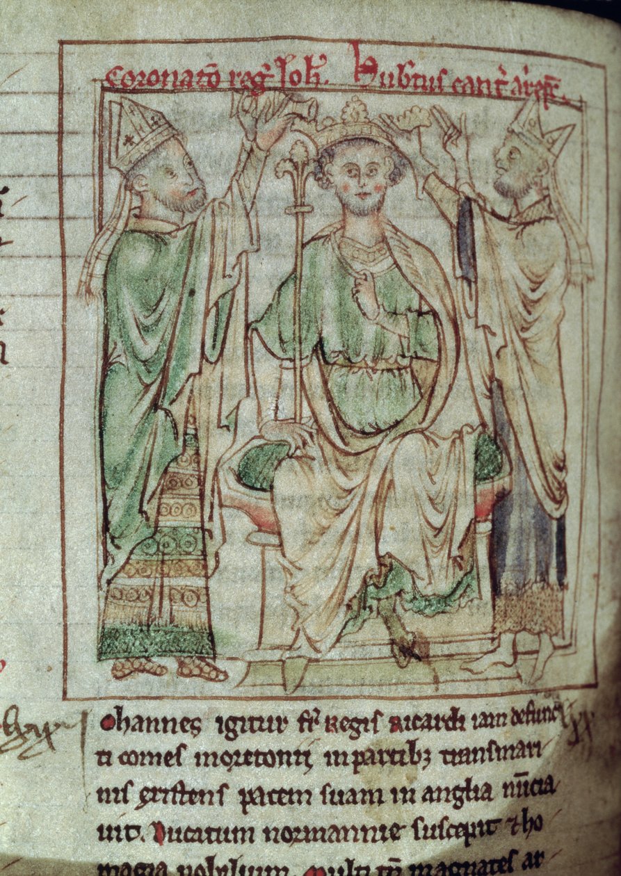 Ms 6712 (A.6.89) fol.144v King John (1167-1216), miniatyr fra Flores Historiarum, av Matthew Paris, 1250-52 av English School