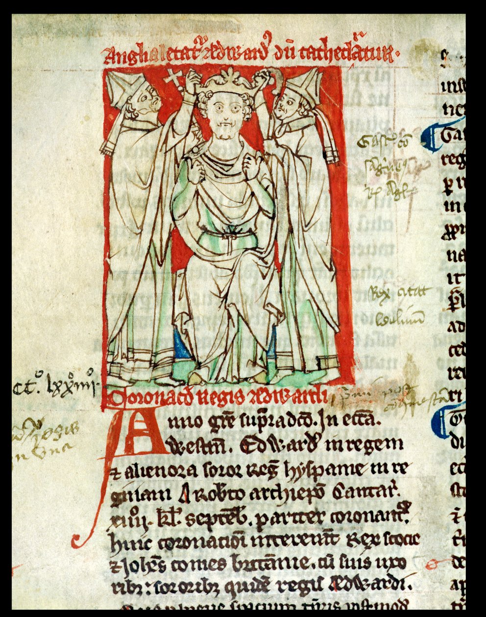 Ms 6712 (A.6.89) fol.247v Edward I (1239-1307), miniatyr fra Flores Historiarum, av Matthew Paris, 1250-52 av English School