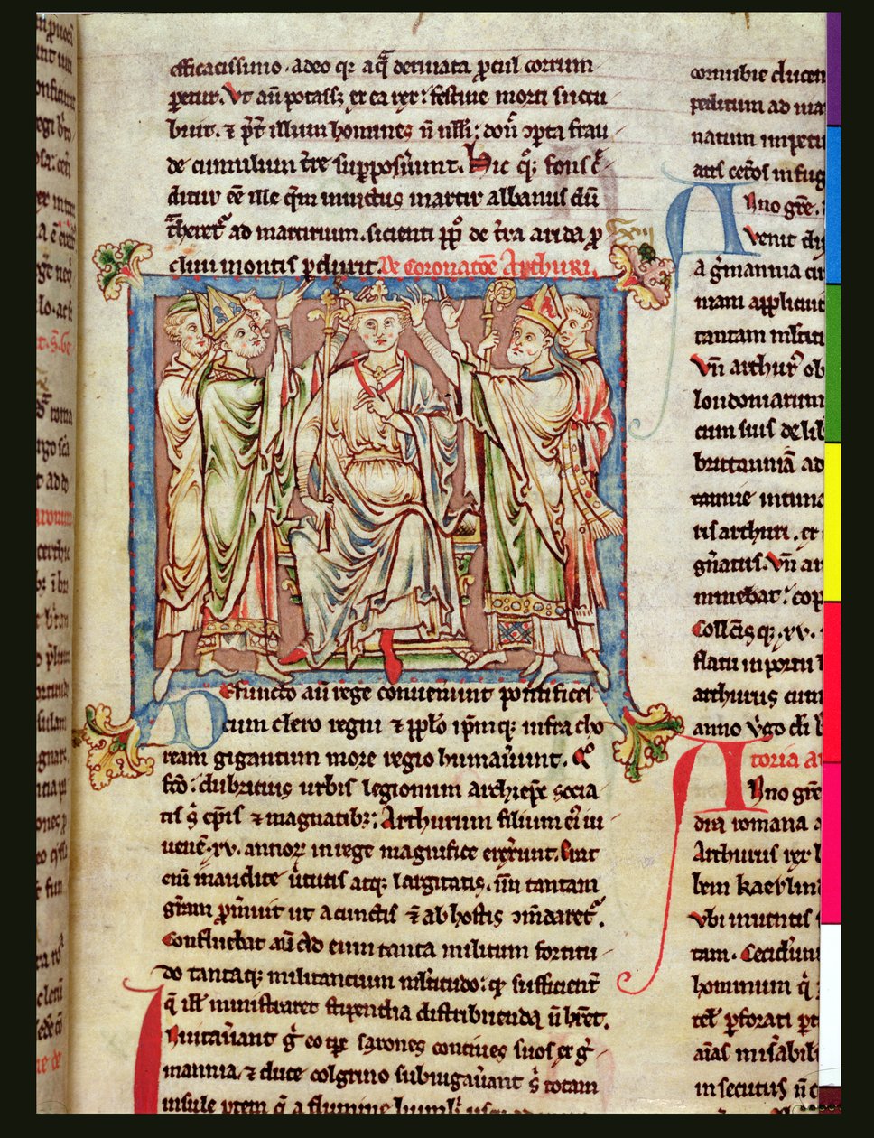 Ms 6712 (A.6.89) fol.53 King Arthur, miniatyr fra Flores Historiarum, av Matthew Paris, ca. 1250-52 av English School
