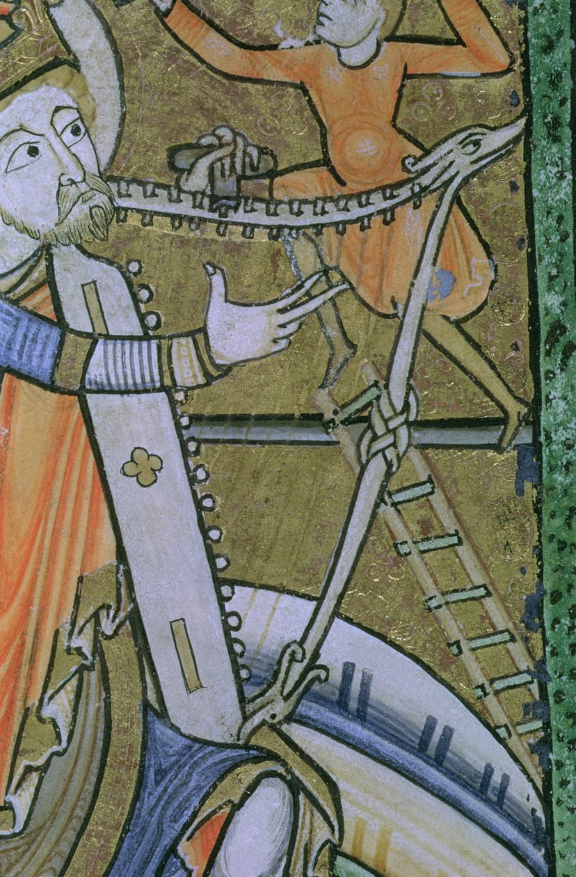 Ms Hunter 229 f.21v David stemmer harpen sin, fra Hunterian Psalter, ca. 1170 (penn og blekk og tempera på vellum) av English School