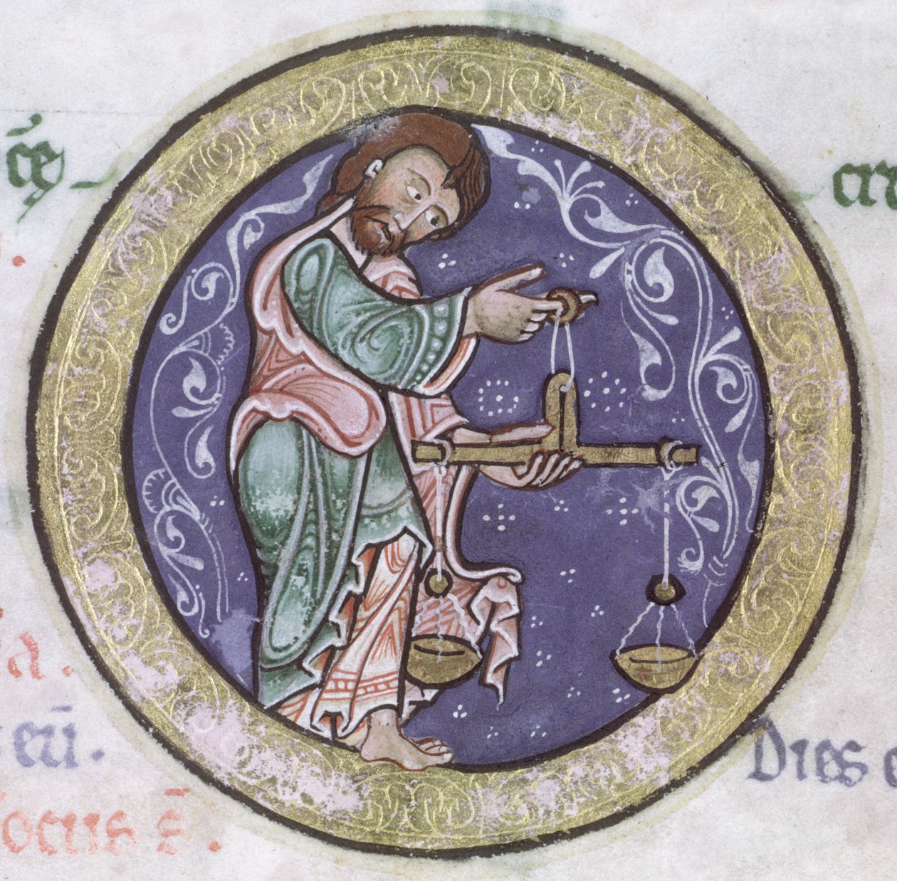Ms Hunter 229 f.5r Libra, fra Hunterian Psalter, ca. 1170 (penn og blekk og tempera på vellum) (detalj) av English School
