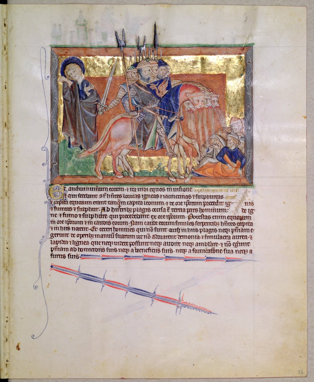 Ms L.A. 139-Lisboa fol.20 Army of horsemen, fra Gulbenkian Apocalypse, ca. 1256-70 av English School