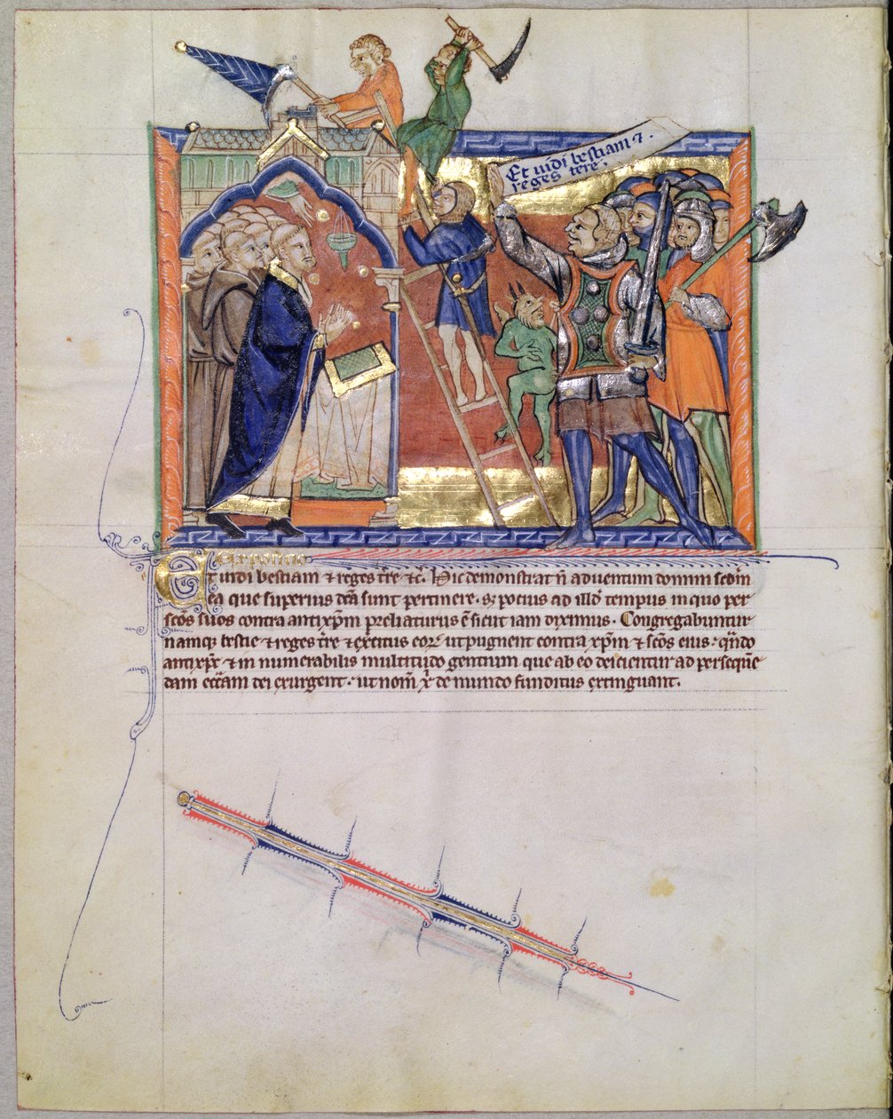 Ms L.A. 139-Lisboa fol.66 The Divine Warrior leder en hær mot de som angriper de troende, fra Gulbenkian Apocalypse, ca. 1265-70 av English School