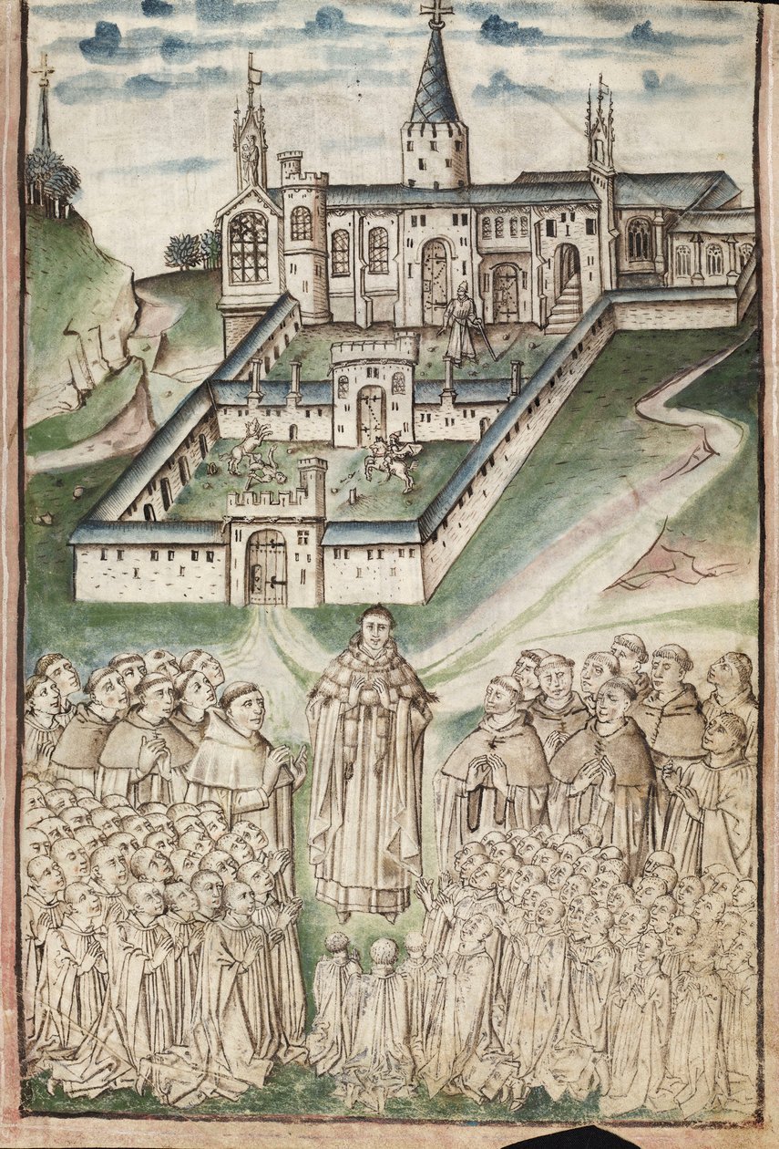 Ms. New Coll 288, f3r. (Chaundler-manuskript), Life of William of Wykeham av Thomas Chaundler (penn og blekk og tempera på vellum) av English School