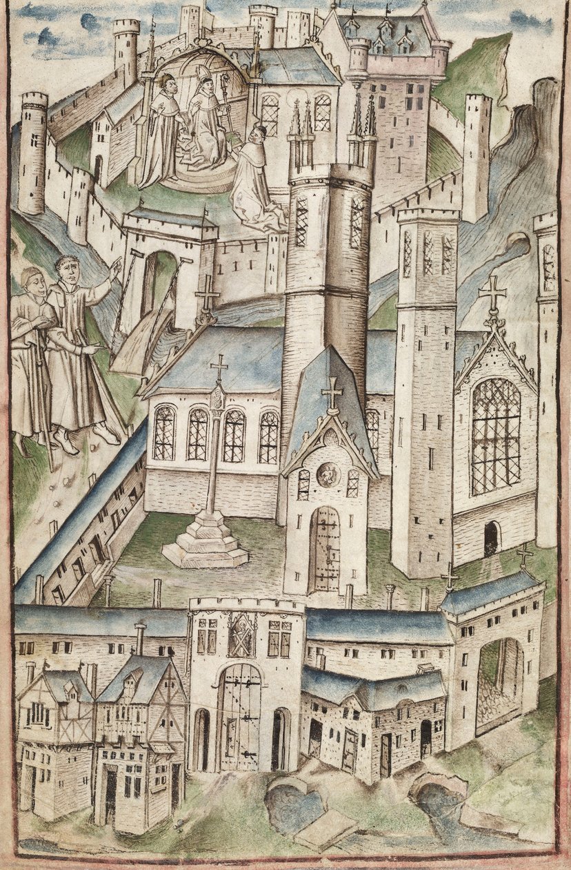 Ms. New Coll 288, f4v. (Chaundler-manuskript), Life of William of Wykeham av Thomas Chaundler (penn og blekk og tempera på vellum) av English School