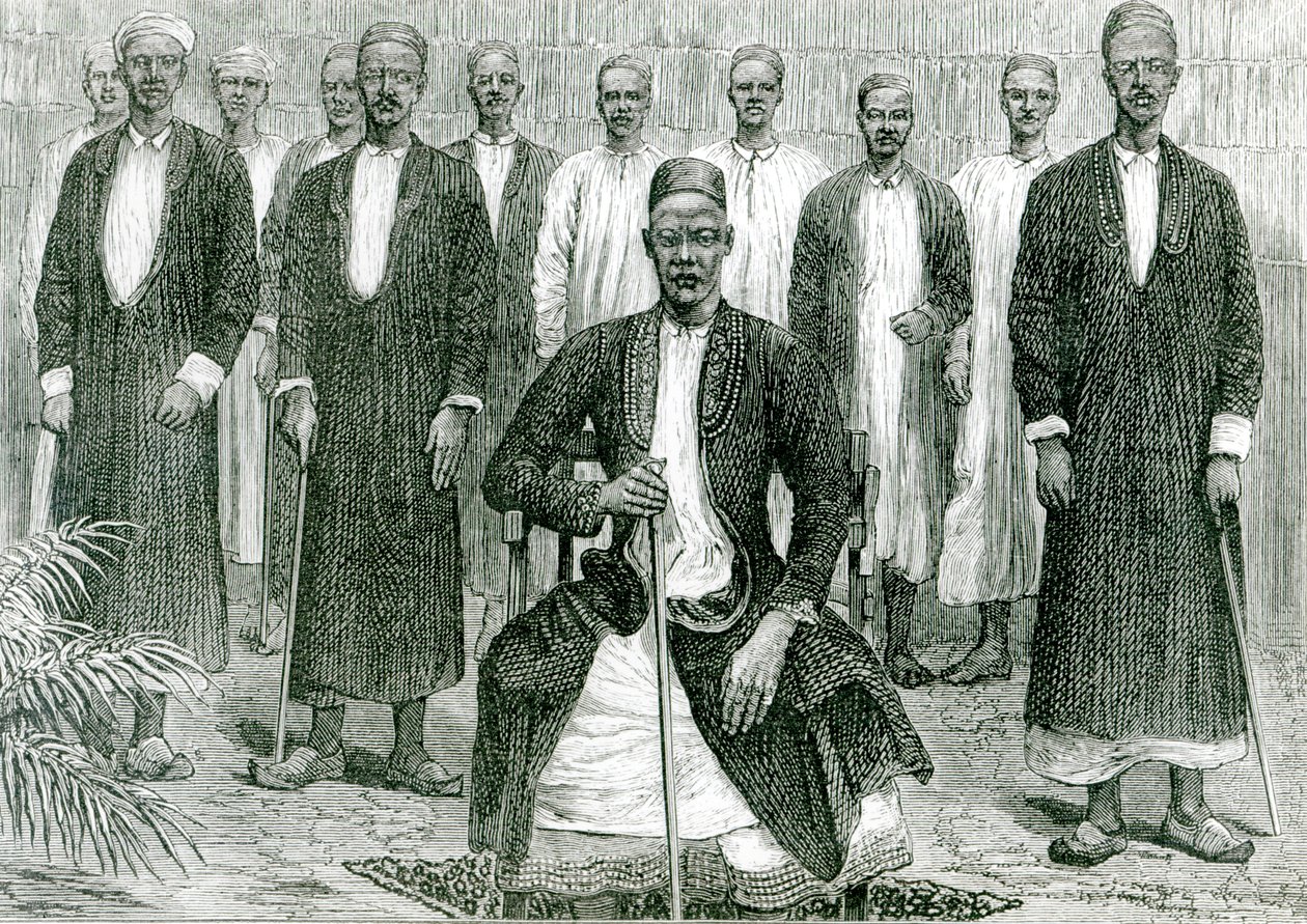 Mtesa, keiseren av Uganda og andre høvdinger (litho) (bw-bilde) av English School