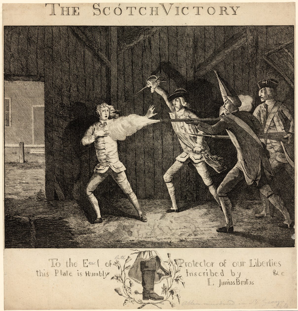 Mordet på William Allen nær St. George#39;s Fields 10. mai 1768 av skotske avdelinger fra hæren (gravering) av English School