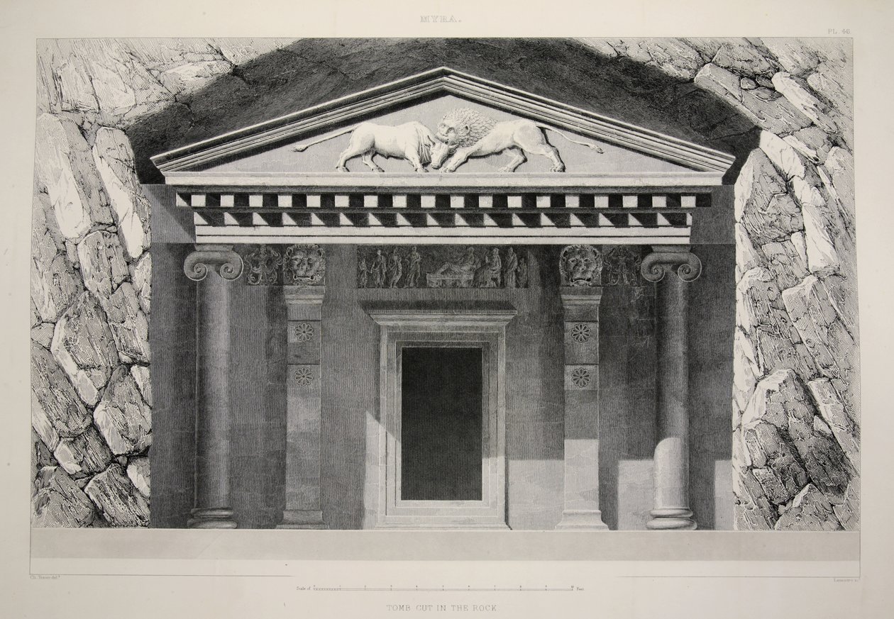 Myra - Tomb Cut in the Rock, fra The Principal Ruins of Asia Minor, pub. 1863 (lito) av English School