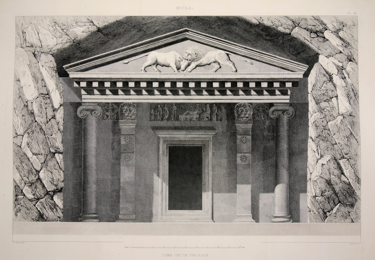 Myra - Tomb Cut in the Rock, pub. 1863 litografi. av English School