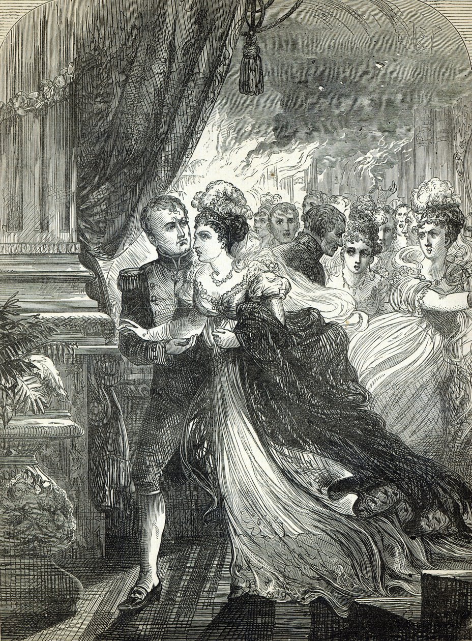 Napoleon og Marie-Louise rømte fra brannen på ballet gitt 1. juli 1810 av den østerrikske ambassadøren til ære for ekteskapet til det keiserlige paret av English School