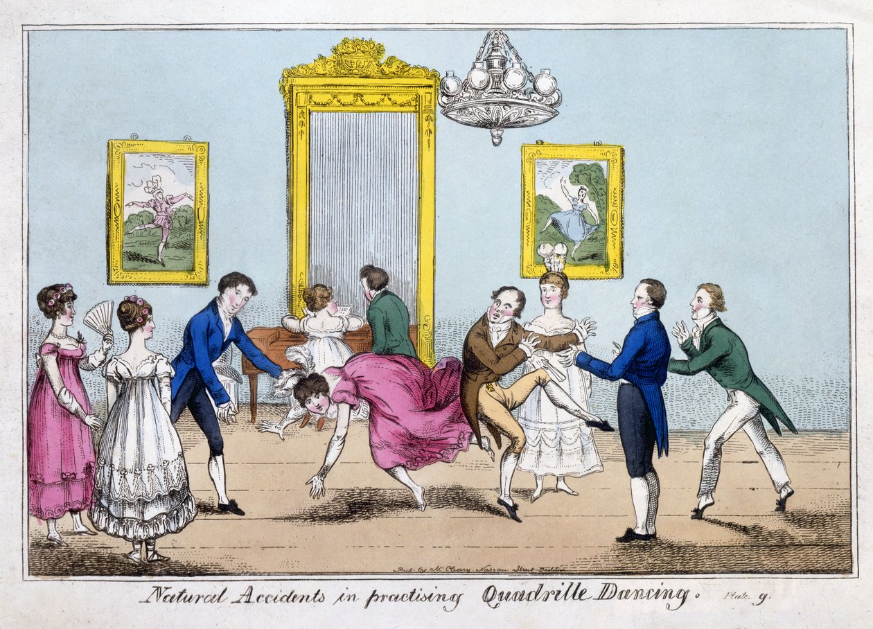 Naturlige ulykker ved å praktisere Quadrille Dancing, pub. Cleary av English School