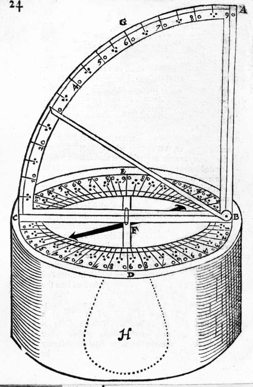 Navigasjonsinstrument oppfunnet av Reginaldus Petraeus, illustrasjon fra The Haven-Finding Art av Simon Stevin, publisert 1599 av English School