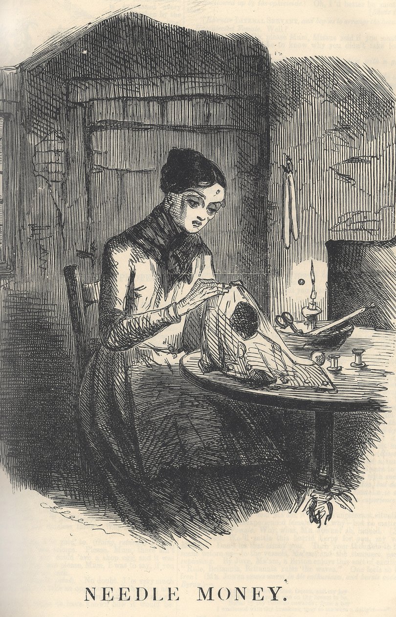 Needle Money, illustrasjon fra Punch Magazine, desember 1849 (for par se 384762) av English School