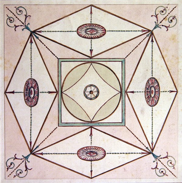 Nyklassisk takdesign, Ugbrook Park, Devon, ca. 1770 (akvarell på papir) av English School