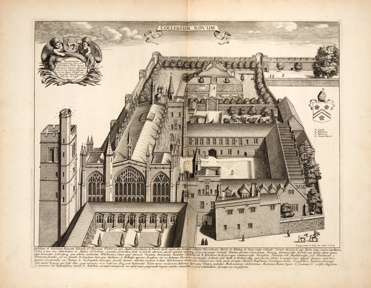 New College, plate 19 fra Oxonia Illustrata av David Loggon, Oxford 1675 av English School