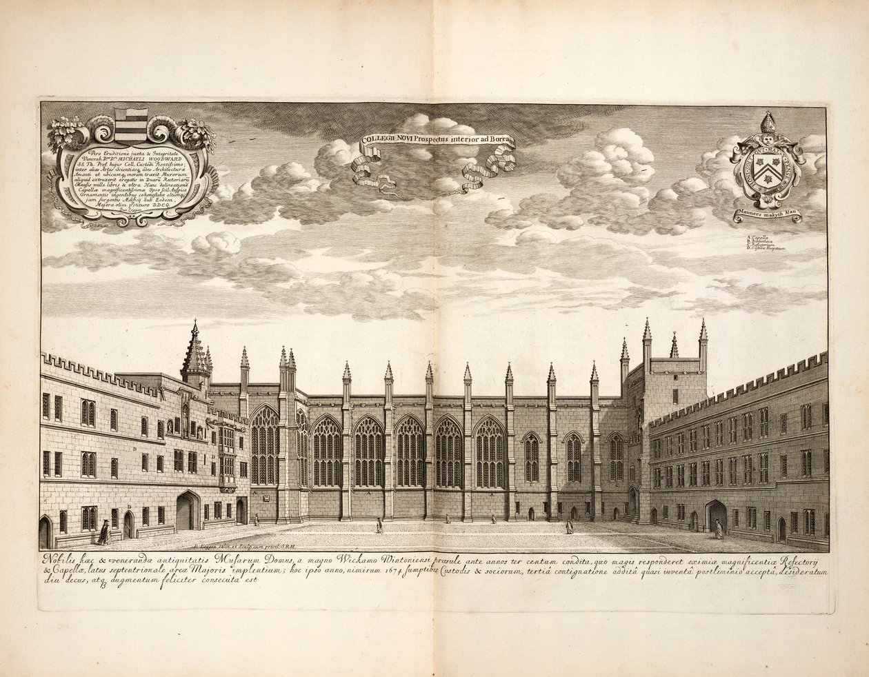 New College, plate 20 fra Oxonia Illustrata av David Loggon, Oxford 1675 av English School