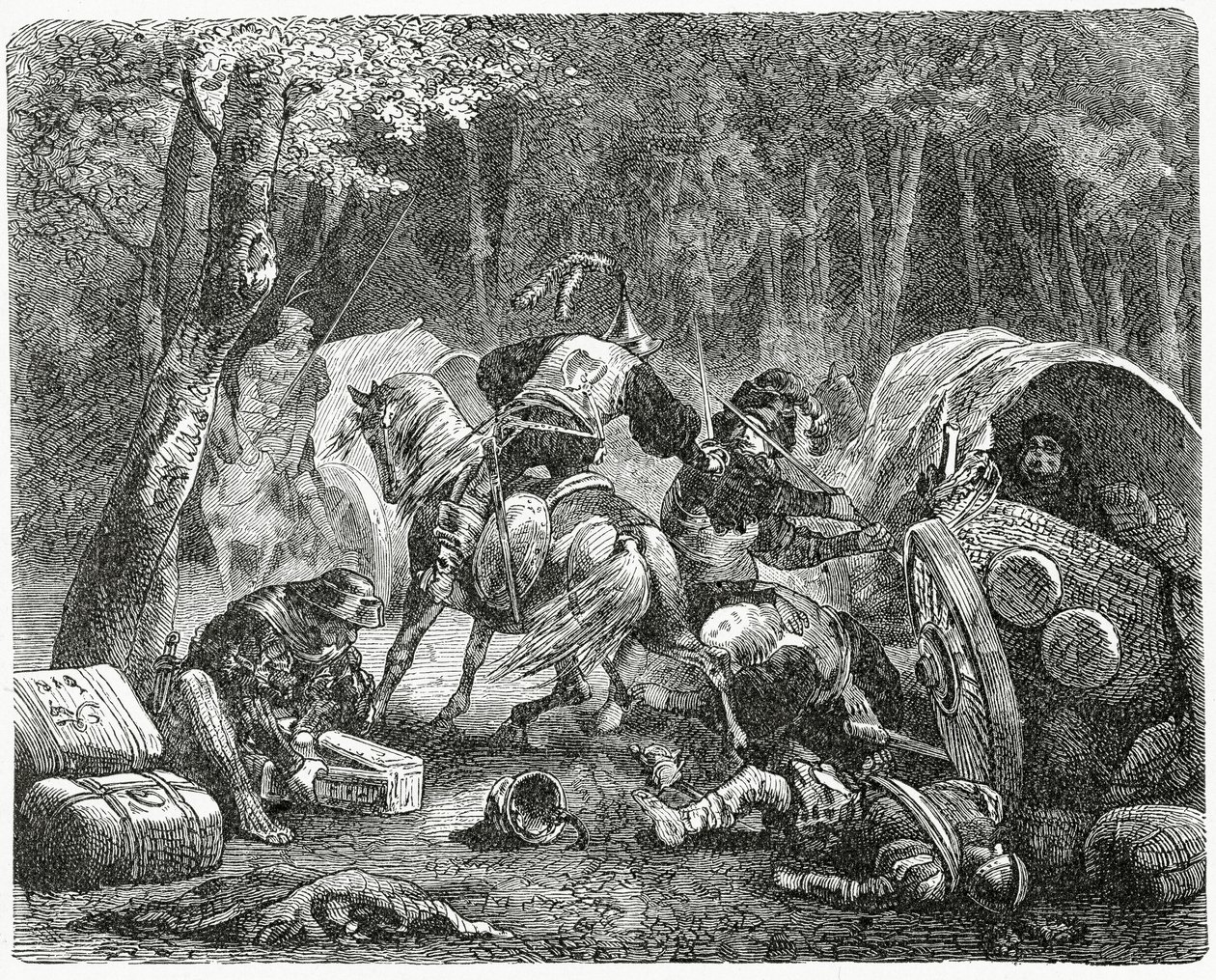 Adelsmenn som plyndrer reisende kjøpmenn, 1882 av English School