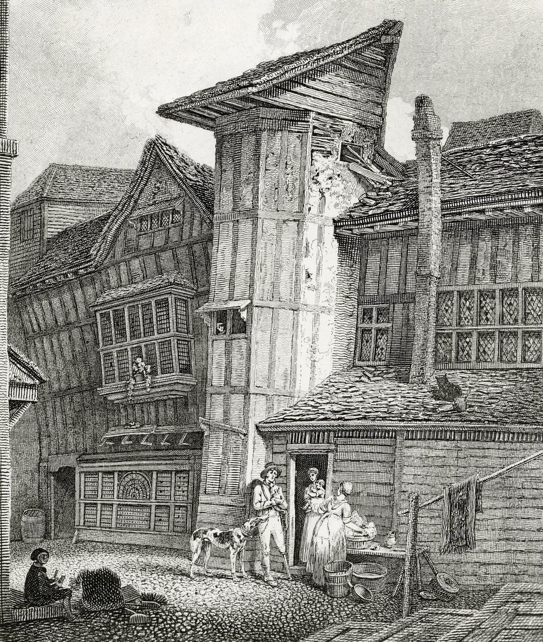 Nordøst Utsikt over et gammelt hus som nylig sto i Sweedons passage, Grub Street av English School