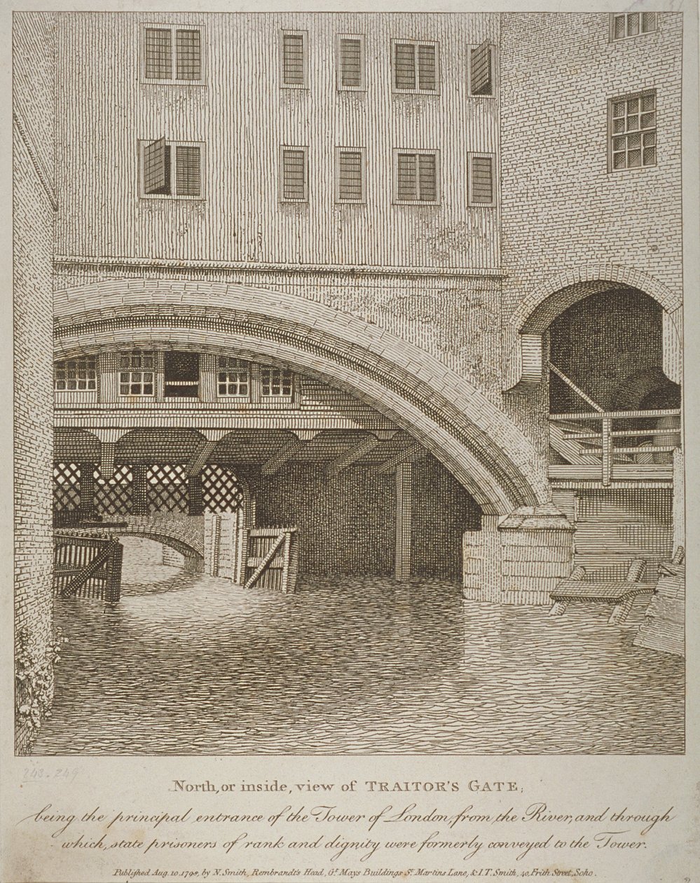 North View of Traitors Gate, Tower of London, utgitt av Nathaniel Smith (fl.1740-1802) 1798 av English School