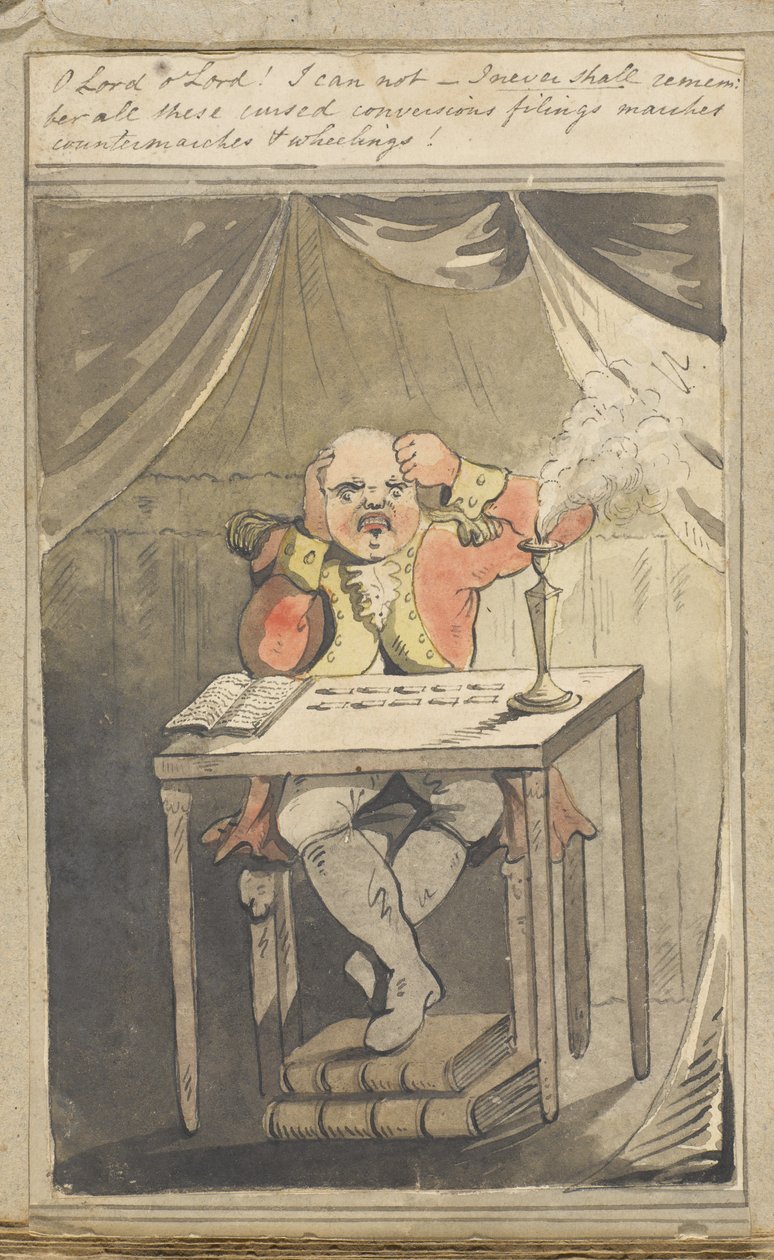 Å Herre Å Herre! Jeg kan ikke - jeg kommer aldri til å huske alle disse forbannede konverteringene, arkiveringene, marsjene, motmarsjene og hjulingene! 1796 av English School