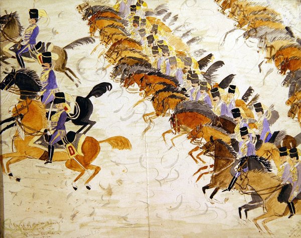 Offiserer til hest i galopp, ca. 1840 (akvarell på papir) av English School