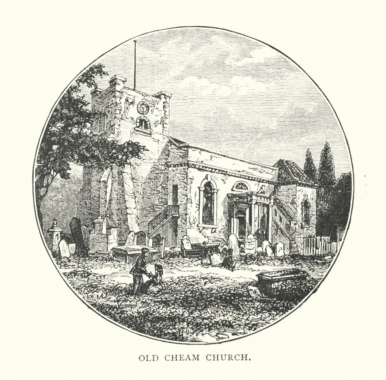 Gamle Cheam kirke (gravering) av English School